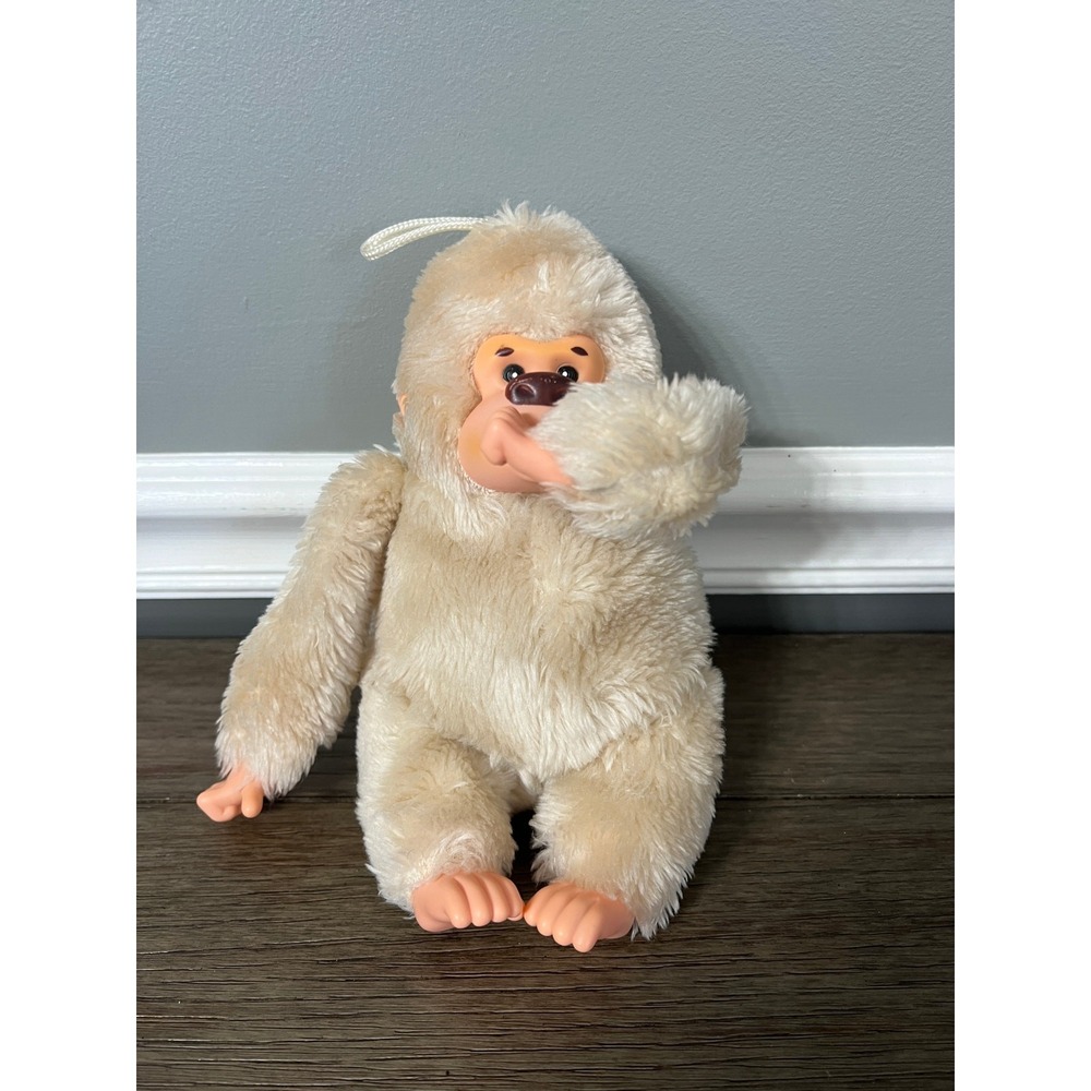 Vintage Walmart Thumb Sucking Monkey Plush Cream Stuffed Animal Vinyl Face Toy